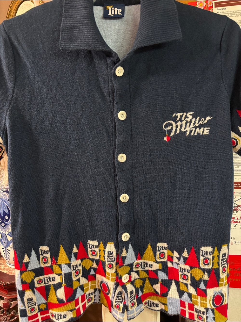 Navy Men’s Button-Up Holiday Knit Top